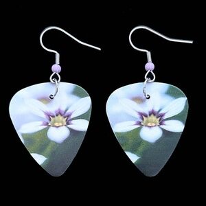 Hand Crafted Earrings Repurposed Guitar Picks Digital Photo Field Flowers